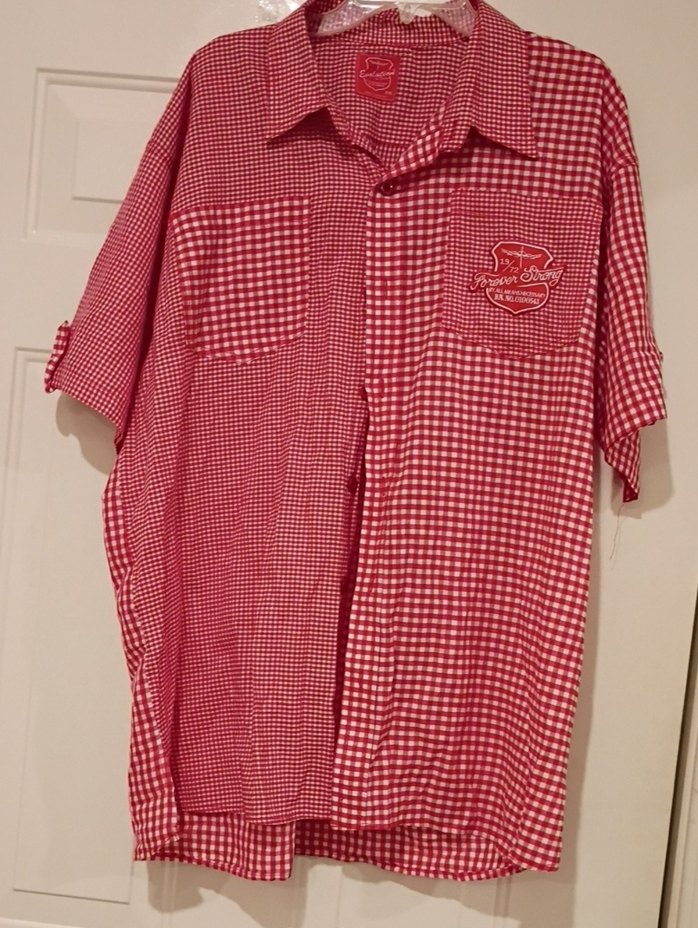 Red Gingham Short-Sleeve Button-Down Shirt by Power Strong